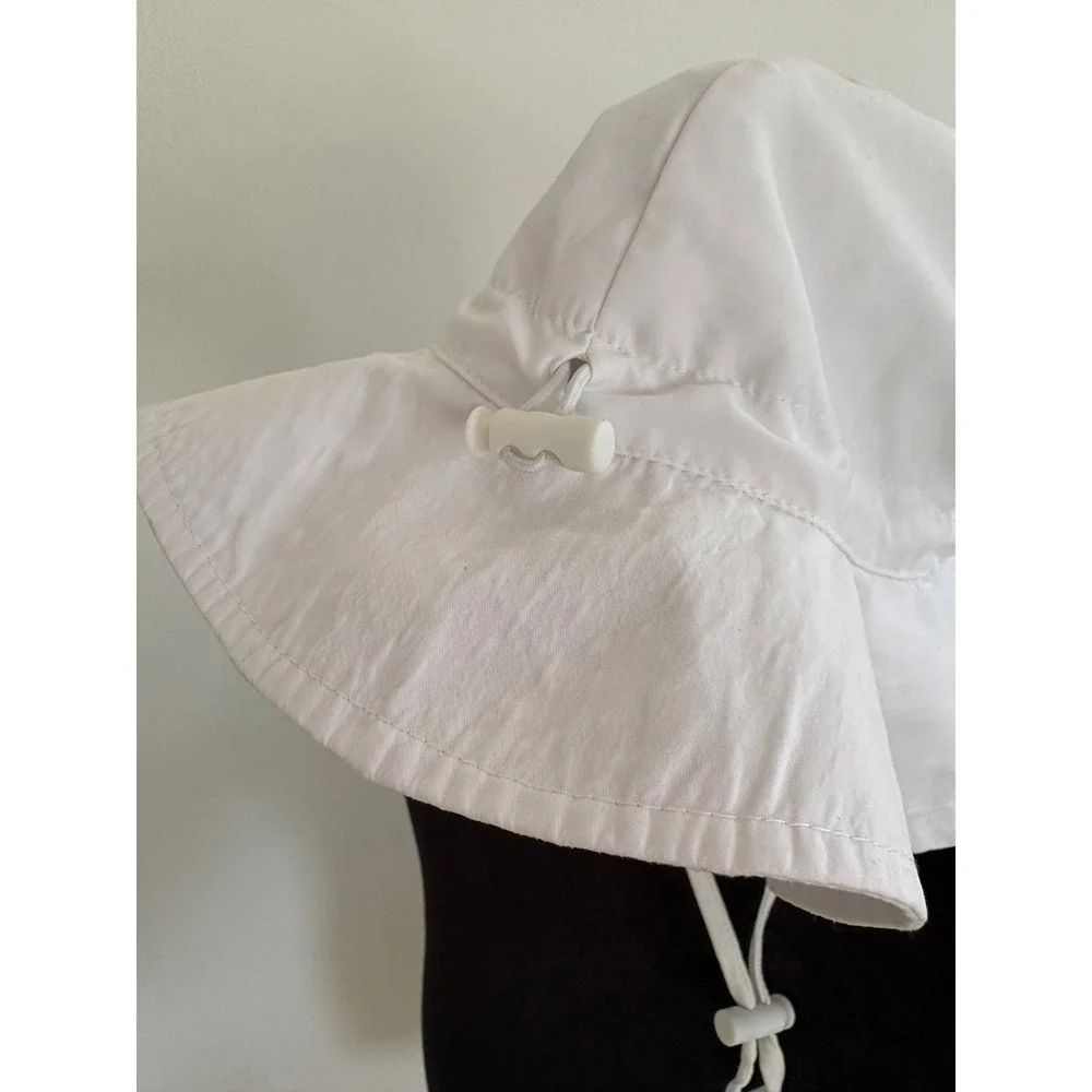 Kids White Sun Hat Wide Brim Adjustable Chin Strap‎ Bow Detail Size 52